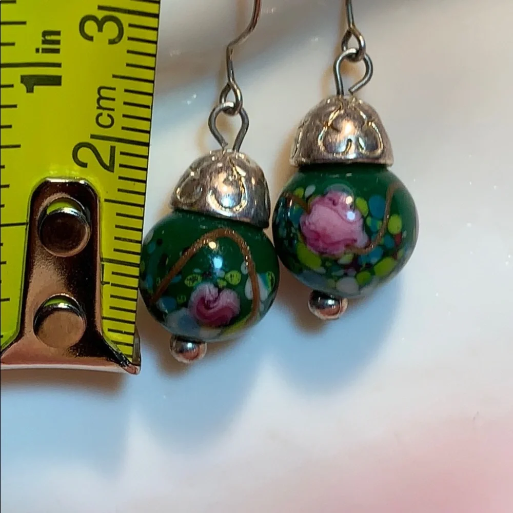 Hand-painted Murano glass bead BOHO earrings - Picture 7 of 8